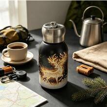 Portable Insulated Stainless Steel Water Cup, Leak-Proof Travel Mug, Reusable Drinking Container, Suitable For Camping, Commuting And Daily Activities - Black Snowflake Deer - View 1