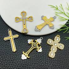 5pcs Alloy Golden Dot Diamond Cross Pendant Jewelry Making DIY Earring Pendant Various Design Charms For Jewelry Making Bracelets Necklace - Gold - View 3