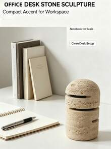 Natural Travertine Dome‑Top Decorative Ornament, Multi‑Layer Hollow‑Out Stone Tabletop Sculpture, 9cm Diameter 14.5cm Height Textured Desktop Accent Decor, Exquisite Display Ornament For Living Room, Bedroom, Shelf And Side Table - Wabi-sabi Style Cave Stone Decorative Ornament - View 3
