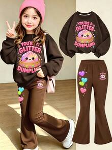 2pcs/Set Girls Parent-Child Outfit, Letter Print Sweatshirt And Flare Pants, Soft Fabric, Casual Street Style - Multicolor - View 1