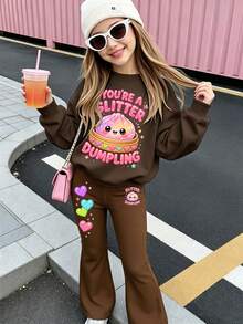 2pcs/Set Girls Parent-Child Outfit, Letter Print Sweatshirt And Flare Pants, Soft Fabric, Casual Street Style - Multicolor - View 11