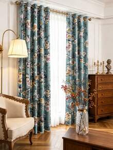 1PC Oil Painting Style Large Rose 70% Blackout Curtain, Grommet Top Printed Floral Botanical Vintage Fabric Curtain, Suitable For Holiday Home Decor - Multicolor - View 5
