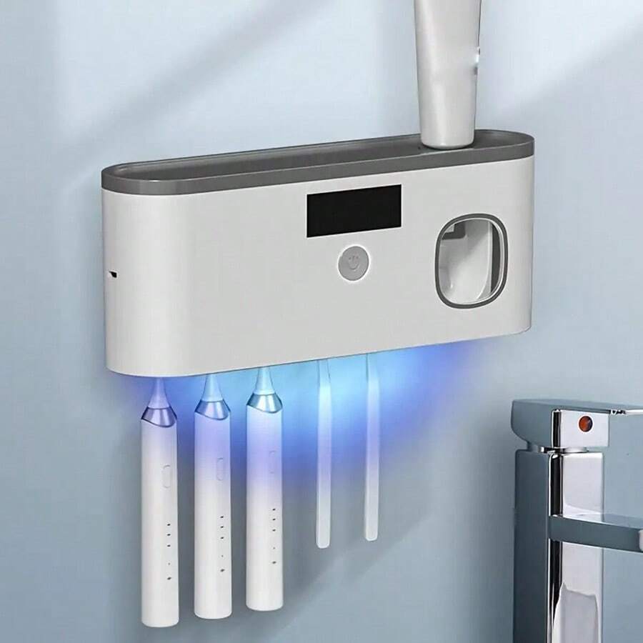 1pc Toothbrush, Sterile Wall-Mounted Toothbrush Holder, No Drilling Required, Includes Automatic Toothpaste Dispenser Set. Home Bathroom Decor, Autumn, Back To School Season