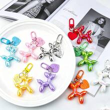 4pcs Dopamine Laser Balloon Dog Keychain, Holographic Colorful Heart Pendant Charm, Cute Bag Accessory, Couple Matching Decoration - Multicolor - View 3