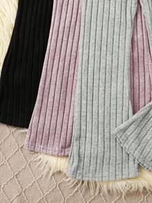 3pcs/Set Tween Girl Solid Color Tight Flared Pants, Autumn/Winter - Multicolor - View 6