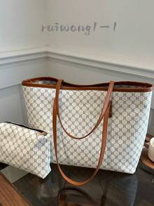 Luxurious Large Capacity Tote Bag With Letter Prints, Perfect For Women's Everyday Commuting, Spring And Summer - White - View 9