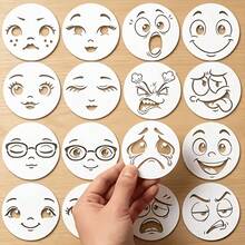 16 قطعة من قوالب الرسم، أنماط متعددة لتعبيرات وجه كرتونية ممتعة، قوالب جرافيتي دائرية DIY مصنوعة يدويًا مناسبة للرسم اليدوي والتقارير اليدوية والمجلات والإبداع الفني وطباعة الحرف اليدوية. قابلة لإعادة الاستخدام، سهلة التموضع، أداة مساعدة عملية للرسم الإبداعي - أطقم - مشاهدة 1