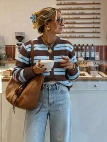 Women's Casual Striped Contrast Color Cardigan Sweater, Suitable For Leisure, Vacation, Daily Dates, Autumn/Winter - Multicolor - View 6