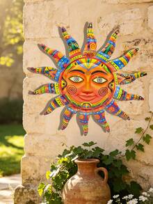 1PC 2.5D Colorful Metal Sun Face Wall Art, 12.99 Inch Creative Iron Sun Sculpture, Reusable Hanging Wall Decor For Outdoor Garden Yard Porch Fence Party Decoration - 3 - View 10