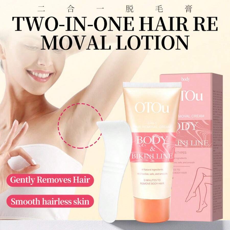 OTOU 2‑In‑1 Hair Removal Cream With Scraper, Gentle Moisturizing Soothing Depilatory Cream For Body & Bikini Line, Smooth Hair‑Free Skin - 2-in-1 Hair Removal Cream 1pc (with Scraper) - View 1