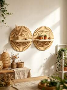 OBOVAY 2pcs Wooden Wall Mounted Bookshelf Set, Sunburst Pattern Wall Shelf, Bohemian Style DIY Handmade Wall Shelf, Wall Storage Rack, Room Decor, Bedroom Decor, Wall Decor, Home Decor, Office Decor, Kitchen Decor, Bathroom Decor, Wedding Decor, Suitable For Bedroom, Kitchen, Living Room, Bathroom, Office, Coffee Corner, Wedding, 1pc - Random Color/style - View 5