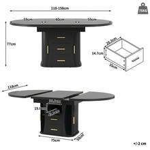 Extendable Dining Table, Dining Room Table, Kitchen Table, Round Dining Table, Extends To Oval, 118-158, Seats Up To 6 People, Three-Tier Storage, Walnut - Black + MDF - View 8