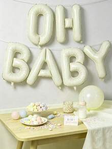 40英寸/16英寸“Oh Baby”字母气球横幅套装 - 象牙色铝箔字母气球，配丝带和吸管，适用于婴儿派对装饰、性别揭晓派对、生日装饰、中性婴儿房庆祝活动、迎婴派对、生日派对、婴儿派对装饰 - 彩色 - 查看 3