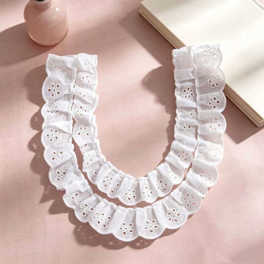 3.5cm Wide Lotus Leaf Lace Ribbon Trim, White Pleated Hollow Lace Edging, Suitable For Clothing Sewing, Bag Decoration, Doll Clothes, Handmade DIY - A - View 1