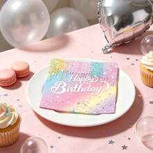20pcs Pastel Shiny Drip Design Disposable Paper Napkins, 6.5 Inches. Suitable For Birthday Celebration Table Decor, With Silver Diamond Pattern, Creating A Joyful Atmosphere - View 2