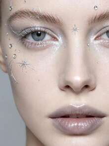 1pc New Silver Rhinestone Crystal Glitter Face Gem, Asymmetrical Silver Rhinestone Face Makeup Gem, Suitable For Music Festival, EDM Party, Cosplay, Stage Performance, Photography, Can Be Applied To Eyes, Cheeks, Forehead, Nails, Firmly Adhered And Not Easily Falling Off, Creative Face Decoration - Multicolor - View 4