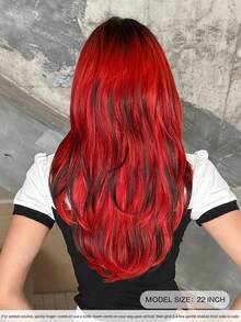 7JHH WIGS 女款 24 吋紅黑漸層長層次瀏海假髮，柔軟耐熱纖維全機製合成直髮，派對 Cosplay 萬聖節穿搭與音樂節適用 - 漸層紅色 - 查看 3