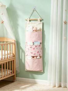 1pc Pink Multi-Function Hanging Storage Bag, Peach Pattern, Large Capacity, Washable, Suitable For Home, Room, Bedroom, Children's Room, Baby Shower Decoration, Baby Gift - Multicolor - View 1