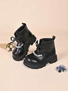 1 Pair Girls' Princess Boots, Autumn/Winter Ankle Boots, Warm Winter Boots For Toddlers And Little Girls - Black - View 5