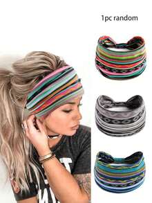 Bohemian Style Women's Wide Elastic Headband, Knotted Elastic Headband Sweatband, Suitable For Daily Wear Bohemian Style Hair Accessories - Color Stripes - View 6