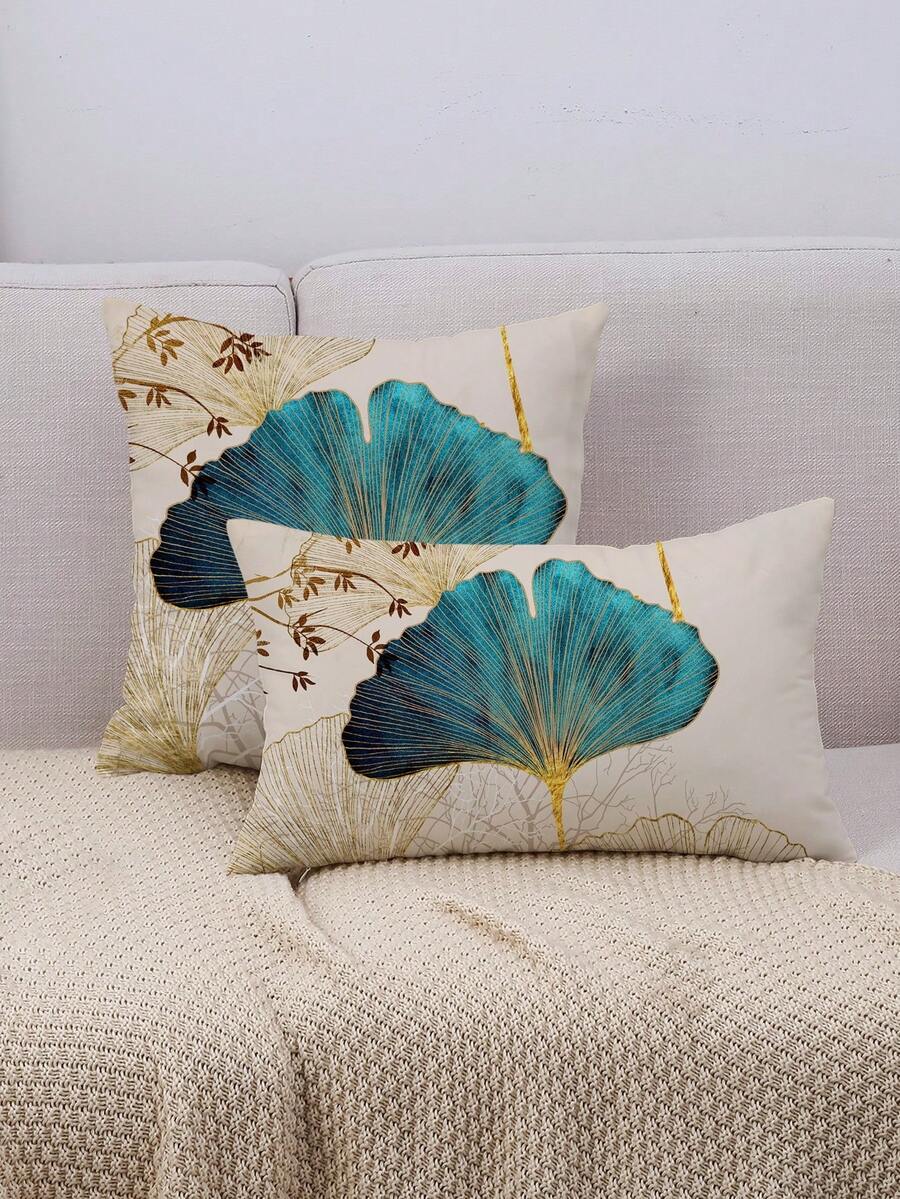 1pc Ginkgo Biloba Print Cushion Cover, Modern Throw Pillow Case, Pillow Insert Not Include, For Sofa, Home Decor - Multicolor - View 1
