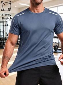 Men's Sports Running Short Sleeve Simple Elastic Breathable T-Shirt, Suitable For Summer Gym - Dusty Blue - View 1