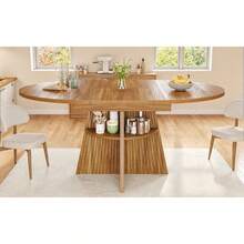Extendable Dining Table, Dining Room Table, Kitchen Table, Balcony Table, Round Dining Table, Extendable To Oval, 110-150, Seats Up To 8 People, Dark Brown - Dark Brown + MDF - View 6