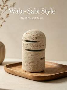Natural Travertine Dome‑Top Decorative Ornament, Multi‑Layer Hollow‑Out Stone Tabletop Sculpture, 9cm Diameter 14.5cm Height Textured Desktop Accent Decor, Exquisite Display Ornament For Living Room, Bedroom, Shelf And Side Table - Wabi-sabi Style Cave Stone Decorative Ornament - View 1