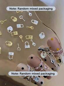 10/20pcs Autumn New Lock & Key Heart Lock Nail Art Charms, Gold & Silver Mixed Small Size Nail Decorations, Minimalist Luxury Y2K Style Nail Accessories, Suitable For Nail Art Design And Nail Components - Multicolor - View 4
