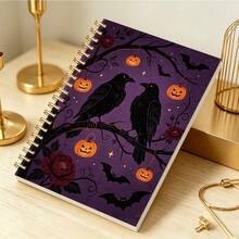 1pc A5 Spiral Bound Notebook, Retro Gothic Halloween Cover Of Ravens, Bats And Peony Flowers , Multipurpose Journal For Daily Writing And Reflection - Gothic - View 4