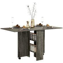 Folding Dining Table, Drop Leaf Table Small Spaces With 2-Tier Shelves, Small Kitchen Table With Rolling Casters, Natural - Grey + Engineered Wood - View 1