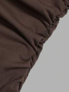 DONICY Women's Dark Brown Deep V Neck Front & Waist Ruched Fitted Crop Long Sleeve Top, Stretch Slim Basic Layering Tee For Daily Wear - Coffee Brown - View 4