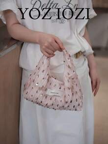Korean Style Personalized Shiny Sequin Vintage Small Hobo Bag, Niche Design Style Handbag For Commuting, Outing, Daily Shopping, Shoulder Slouchy - Pink - View 1