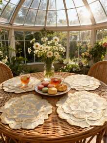 1/4/6/8/12pcs Gold Creative Flower PVC Placemats, Washable, Easy To Clean, Wipeable, Non-Slip, Holiday Wedding Festival Table Mat, Valentine's Day Room Decor Home Supplies - Gold - View 8
