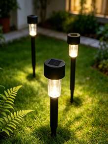 1/5/10/12pcs Black Plastic Solar Lawn Lights, Transparent Shade LED Solar Ground Stake Lights, Waterproof Outdoor Pathway Decorative Lights, Suitable For Yard, Patio, Sidewalk, Backyard, Entrance Porch - Multicolor - View 7