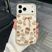 1pc TPU Material Autumn Coffee Dessert Pattern Phone Case Compatible With IPhone 17 Pro Max/17/16 Pro Max/15/13/12/11/ S20 FE/A15/S24/A55/ Note 11/Note 12/Note 13 Pro Full Coverage Anti-Drop Soft Shell Phone Protective Cover - White - View 1
