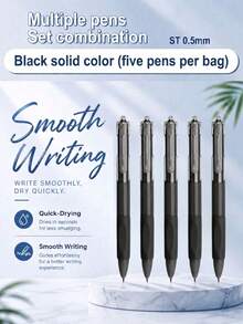 5/10 Pcs Fashionable Retractable Neutral Pens, 0.5mm Fine Point, Black Ink, Quick Dry No Bleed, Smooth Writing Pen, Aesthetic Pens For Writing Drawing Journaling Note Taking, Gifts Suitable For Exams, Office Work & Stationery Back To School - Black - View 30