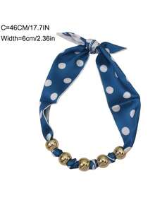 1pc Gold Beaded Polka Dot Scarf Necklace, Layered Silk Scarf Fashion Collarbone Chain With Metal Beads, Polka Dot Colorful Elegant Women's Necklace, French Vintage Party Accessory - Polka Dot Silk Scarf - View 5