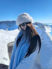 1pc Women's Plush Wide Brim Bucket Hat, Winter Fluffy Warm Bucket Hat, Fashionable And Comfortable, Suitable For Street Style - Multicolor - View 6