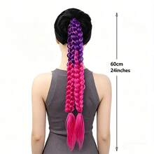 Deep Purple Braided Ponytail Wig, Colorful Boxing Braids, Fluffy Hair Braid Ponytail Wig, Hair Tie Hair Band Hair Accessory - Pink - View 2