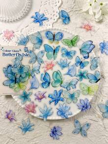 1 Pack 50pcs Vintage Crystal Style Butterfly & Floral Stickers, DIY Scrapbooking Collage Decoration Stickers For Planner, Photo Album, Scrapbook, Doodle - Colorful Butterfly Island - View 13