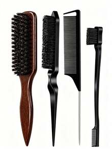4/1 Hair Comb Set/Beard Brush Plastic Hair Brush Styling Comb Unscented Cleaning Brush Smooth Back Comb With Wide Pointed Tail Back Comb And Detangling Comb Smooth Frizz And Flyaways Create Voluminous Style Ponytail Easy Parting Suitable For Men And Women Recommended As Christmas Gift Halloween Gift - Multicolor - View 19