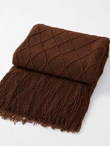 1pc Solid Color Diamond Plaid Knitted Blanket, Nordic Style Acrylic Rectangular Minimalist Sofa Cover Throw Blanket, Bedroom Leisure Knit Blanket - Coffee - View 5