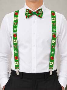 1 Set Men's Christmas Ball Suspenders & Bow Tie Set, Suitable For Christmas Holiday Use - Multicolor - View 1