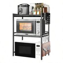 Estante Extensible de 3 Niveles para Microondas y Horno, Organizador de Cocina Ajustable y Resistente, Diseño Ahorrador de Espacio para Electrodomésticos, Utensilios y Accesorios, Práctico y Funcional - Negro - Ver 6