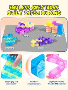 20/28/40pcs Kids Jelly Soft Rubber Building Blocks Set, DIY Mosaic Building Blocks Toy, Squeezable And Stretchable Educational Sensory Blocks - Multicolor - View 7