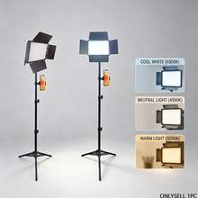 Borriig 10 Inch 3-Color Temperature Adjustable Square Fill Light (With Diffuser) 160cm Extendable Tripod + Phone Holder Live Streaming / Makeup / Still Life Lighting Tool - 10-inch Square Ring Light + 160cm Tripod + Phone Holder - View 1