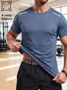 Men's Sports Running Short Sleeve Simple Elastic Breathable T-Shirt, Suitable For Summer Gym - Dusty Blue - View 2