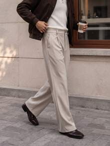 Lookun New Spring/Autumn Men's Solid Color Old Money Style Business Casual Daily Commute Gentleman Retro Straight Leg Trousers - Apricot - View 2