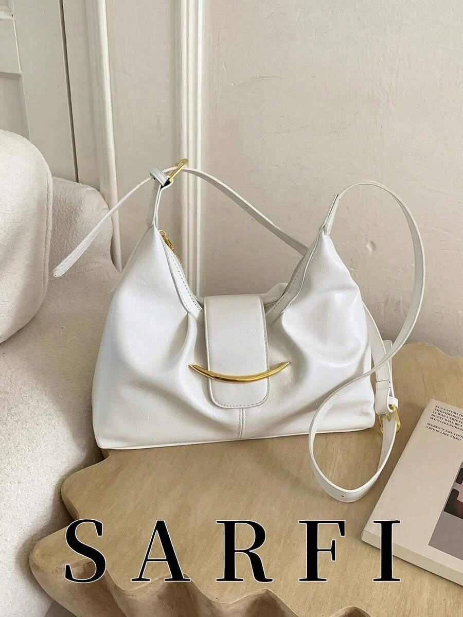 Fashionable Minimalist Retro Handbag, Modern Unique Pleated Design Crossbody Bag; Simple Versatile Solid Color Commuter Style Shoulder Bag